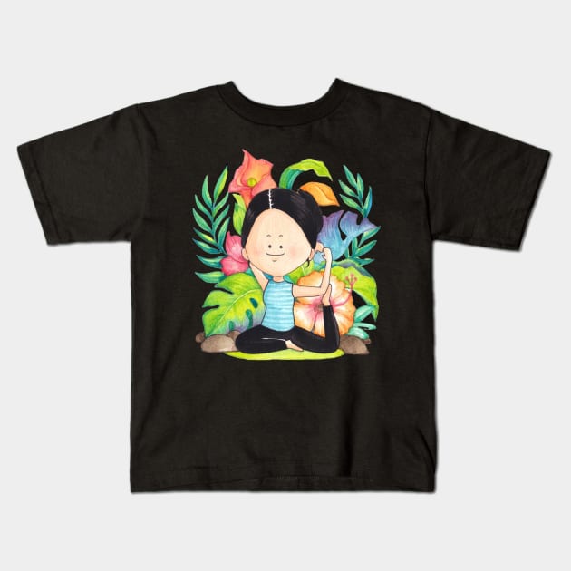 yoga girl Kids T-Shirt by supercute